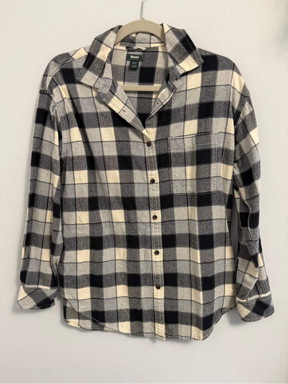 Roots Men's Black, Gray & Cream Plaid Button-Down Shirt